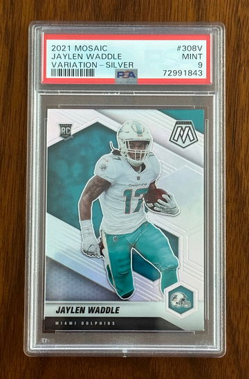 2021 Panini Mosaic Jaylen Waddle variation silver prizm RC no.308-V PSA 9 Dolphins