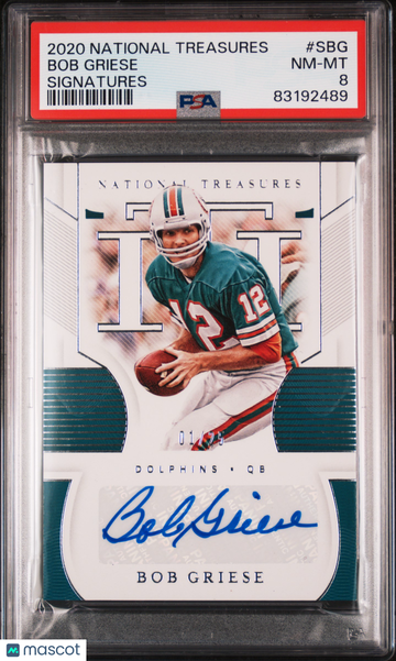 2020 Panini National Treasures Signatures Bob Griese #SBG /25 PSA 8