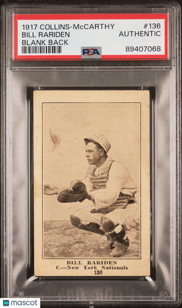 1917 Collins-Mccarthy Bill Rariden #136 Blank Back PSA A