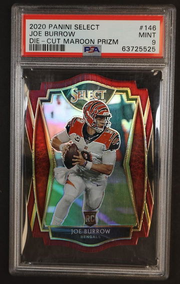2020 Panini Select Prizm Maroon Die Cut Joe Burrow #146 PSA 9