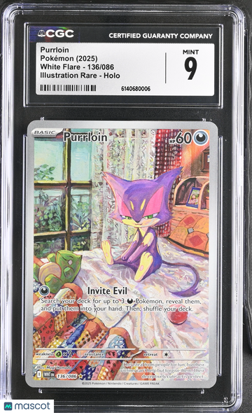 2025 Pokemon White Flare Purrloin Holo Illustration Rare Illustration Rare CGC 9 #136/086