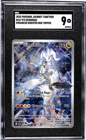2025 Pokemon Journey Together #167 N's Reshiram Enhanced Booster Box Topper SGC 9