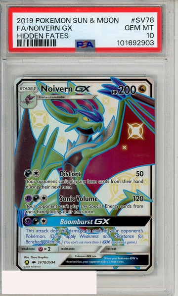 2019 POKEMON SUN MOON HIDDEN FATES FA NOIVERN GX #SV78 PSA 10