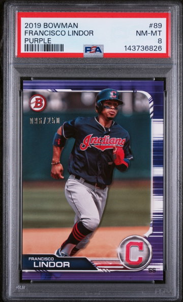 2019 Bowman Purple Francisco Lindor #89 /250 PSA 8