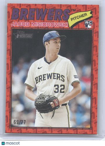 2026 Topps Heritage Jacob Misiorowski #144 Color of the Year Orange /77 RC