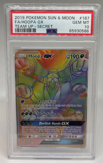 2019 Pokemon Full Art Hoopa GX Team Up Secret Rare #187 PSA 10