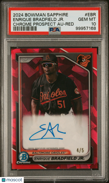 2024 Bowman Sapphire Edition Chrome Prospects Sapphire Autographs Enrique Bradfield JR. #EBR Red /5 PSA 10