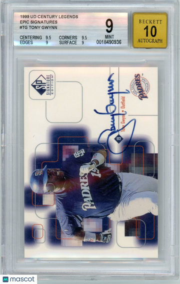 1999 Upper Deck Century Legends Epic Signatures Tony Gwynn #TG BGS 9 Auto 10
