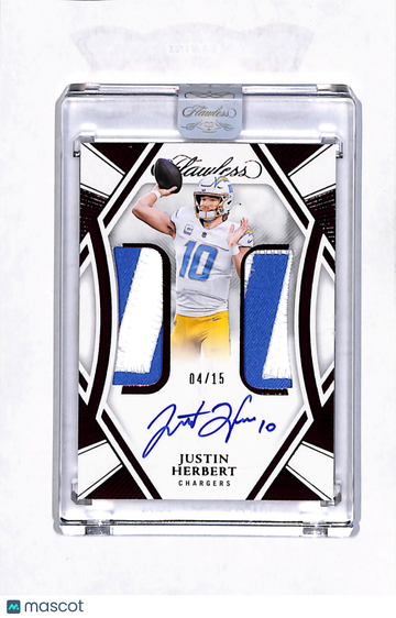 2025 Panini Flawless Football Justin Herbert #DPA-JHT /15 Dual Patch Autographs