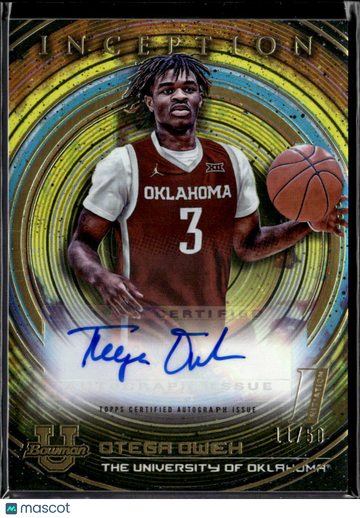 Otega Oweh 2023 Bowman University Inception Auto Gold Foil /50 Oklahoma Sooners
