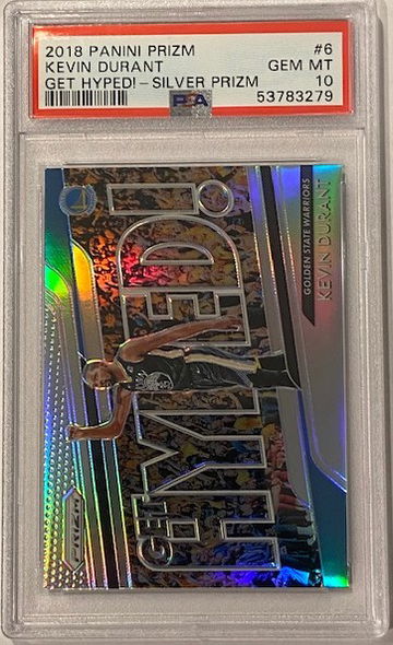 2018-19 Prizm Get Hyped Kevin Durant Silver #6 PSA 10 GEM Pop 21 Warriors Nets
