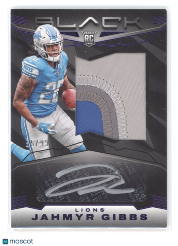 2023 Panini Black Football Jahmyr Gibbs #214 Purple Patch Auto /99 RC