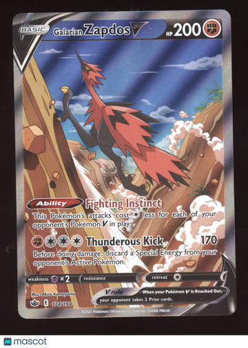2021 SWSH Chilling Reign Galarian Zapdos V Ultra Rare #174/198