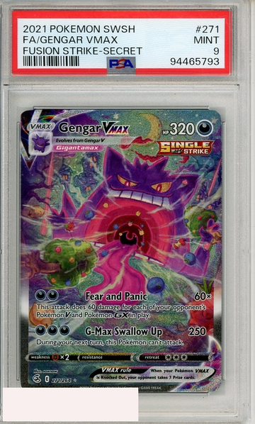 2021 POKEMON SWORD SHIELD FUSION STRIKE FA GENGAR VMAX #271 SECRET PSA 9 MINT