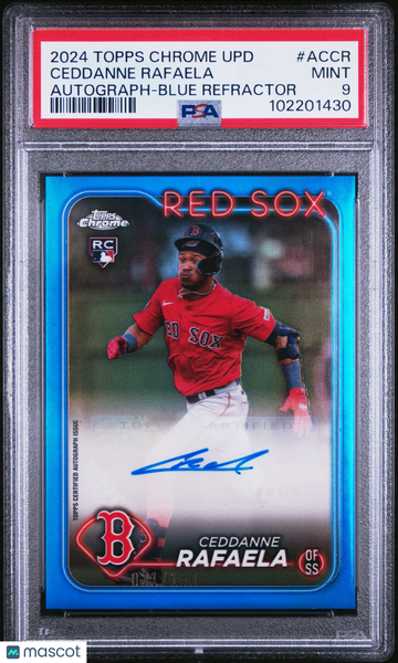 2024 Topps Chrome Update Chrome Baseball Update Series Autographs Ceddanne Rafaela #ACCR Blue Refractor /150 PSA 9