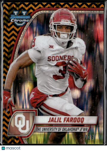 Jalil Farooq 2024 Bowman Chrome University Gold Zig Zag Refractor Oklahoma Sooners