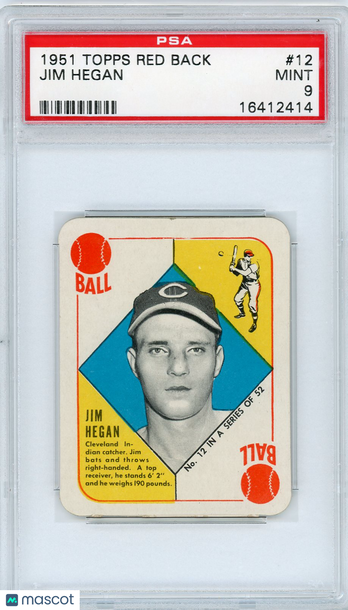 1951 Topps Red Back Jim Hegan #12 PSA 9