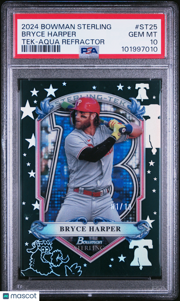 2024 Bowman Sterling Sterling Tek Bryce Harper Aqua Refractor PSA 10