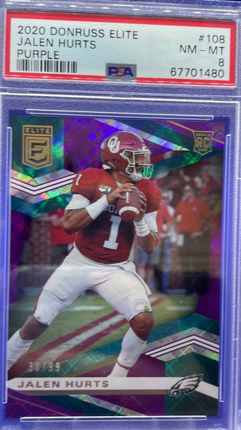 Jalen Hurts 2020 Panini Donruss Elite Purple /99  RC PSA 8 NM-MT Eagles Oklahoma