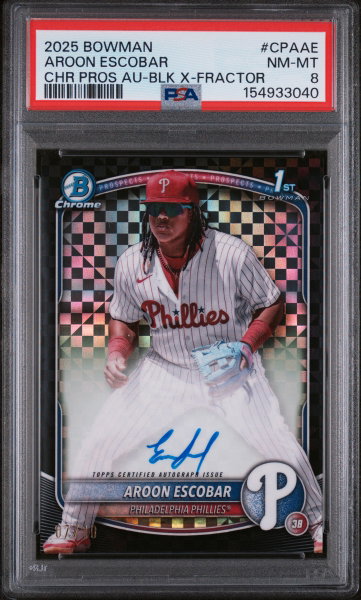 2025 Chrome Prospect Autographs Black X-Fractors Aroon Escobar #CPAAE /10 PSA 8