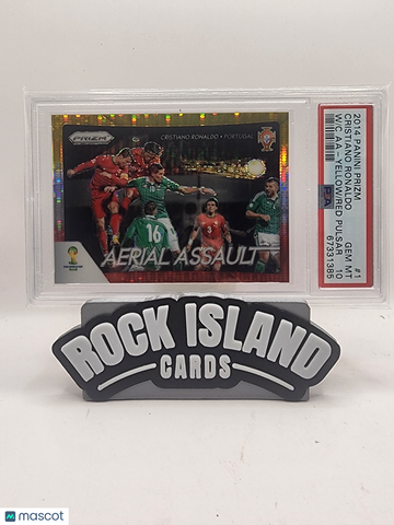 Cristiano Ronaldo 2014 Panini Prizm World Cup Aerial Assault #1 Yellow Red Pulsar PSA 10