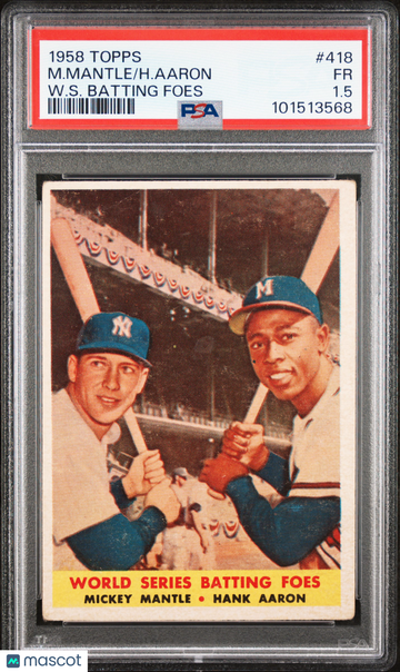 1958 Topps H. Aaron M. Mantle #418 W. S. Batting Foes PSA 1.5