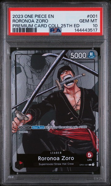 2023 One Piece Bandai Premium Card Collection 25th Edition Roronoa Zoro #OP01-001 PSA 10