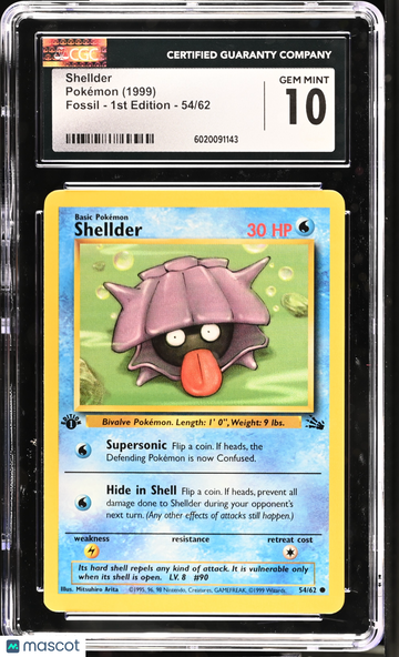1999 Pokemon Fossil Shellder 1st Edition CGC 10 #54/62