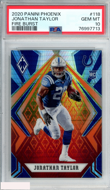 2020 PANINI PHOENIX JONATHAN TAYLOR #118 FIRE BURST ROOKIE RC PSA 10 GEM MT