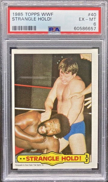 1985 Topps WWF Strangle Hold! #40 (Roddy Piper / JYD) * PSA 6 EX-MT *