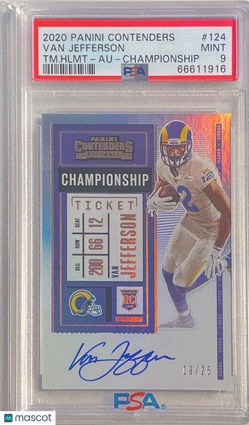 2020 Panini Contenders Van Jefferson #124 Var Auto Championship PSA 9