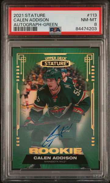 2021 Upper Deck Stature Green Calen Addison #113 RC Auto /85 PSA 8