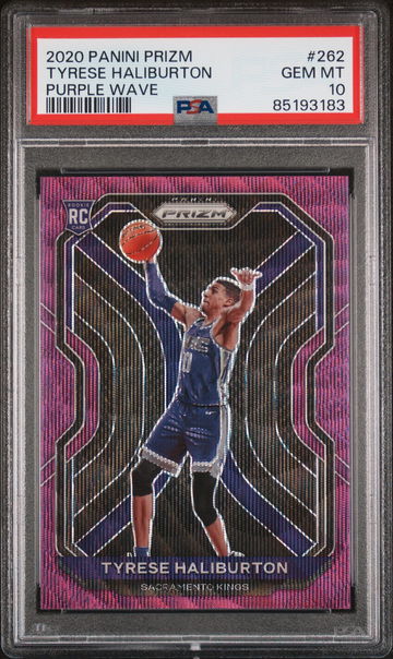 2020 PANINI TYRESE HALIBURTON PRIZM PURPLE WAVE #262 PSA 10