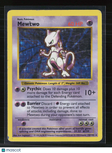 1999 Base Set Mewtwo Holo Rare #10/102