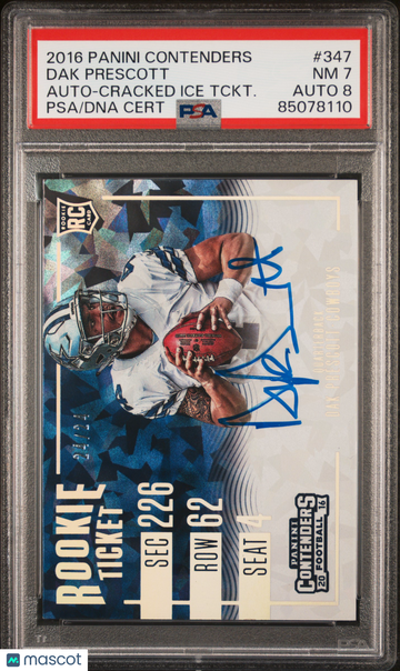 2016 Panini Contenders Dak Prescott #347 Auto Cracked Ice Tckt. /24 PSA 7 Auto 8