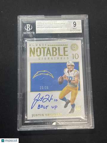 2020 Panini Encased Rookie Notable Signatures Gold Justin Herbert #RNSJH /25 BGS 9 Auto 10