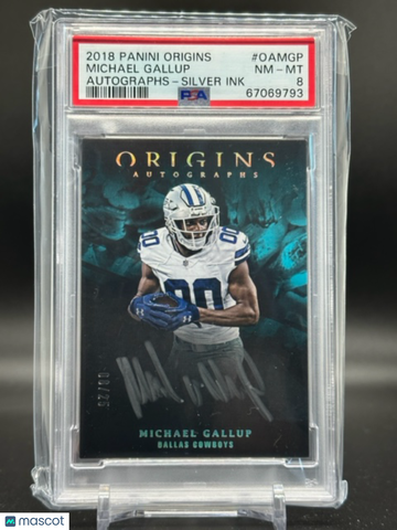 2018 Origins Autographs Silver Ink Michael Gallup #OAMGP SILVER INK PSA 8