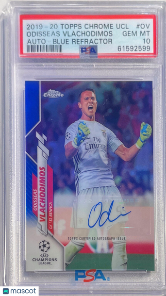 2019 Topps Chrome UEFA Champions League Autographs Odisseas Vlachodimos #OV Blue Refractor PSA 10