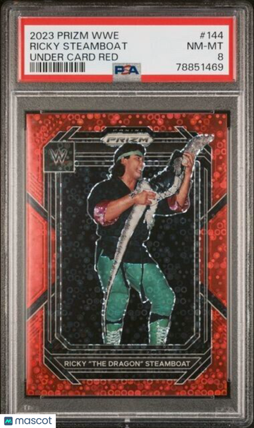 2023 PANINI PRIZM WWE UNDERCARD RED PARALLEL RICKY STEAMBOAT #144 #/99 NUMBERED PSA 8