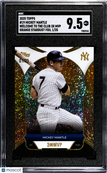 2025 Topps Welcome To The Club 3x Mvp Mickey Mantle #20 Orange Stardust Foil SGC 9.5