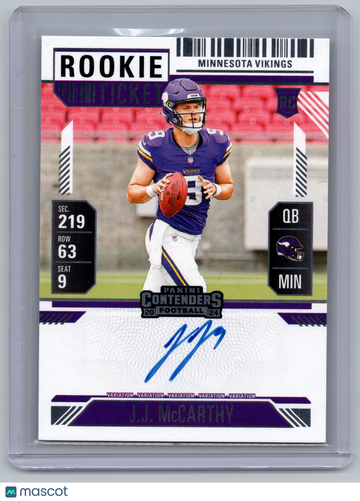 2024 Panini Contenders Football J.J. McCarthy #101 Rookie Ticket Variation RC