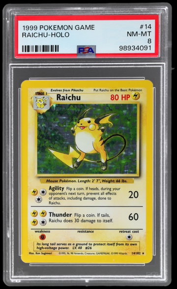 1999 Pokemon Base Set Raichu Holo PSA 8