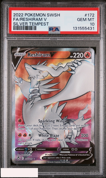 2022 POKEMON SWORD AND SHIELD SILVER TEMPEST FA RESHIRAM V #172 PSA 10 GEM MT