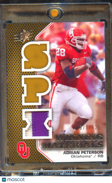2010 Upper Deck SPx Winning Materials Adrian Peterson #WMP-AP /125 Event-Used football memorabilia Patch