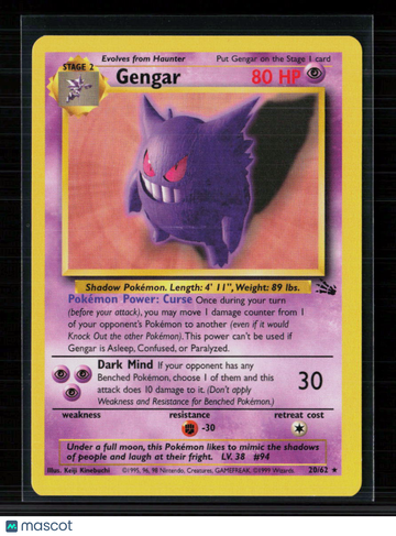 1999 Fossil Gengar Holo Rare #20/62