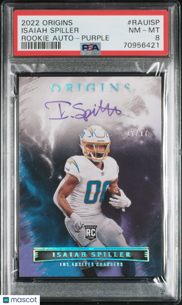 2022 Origins Rookie Autographs Isaiah Spiller #RAUISP PURPLE PSA 8