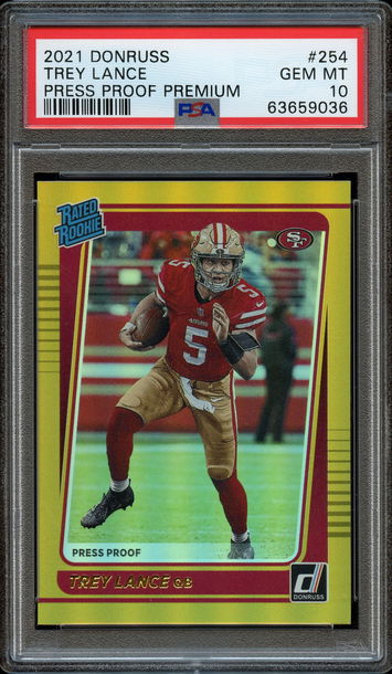 2021 DONRUSS TREY LANCE PRESS PROOF PREMIUM HOLO GOLD PSA 10