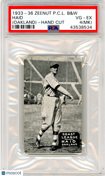1933-36 Zeenut Pacific Coast League B&W Haid (Oakland) Hand Cut MK PSA 4