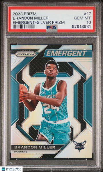2023 Panini Prizm Emergent Brandon Miller #17 Emergent-Silver Prizm PSA 10