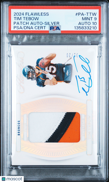 2024 Flawless Patch Autographs Tim Tebow #PA-TTW Silver /10 PSA 9 Auto 10